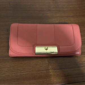 Coach Coral Leather Wallet with Gold Accent
